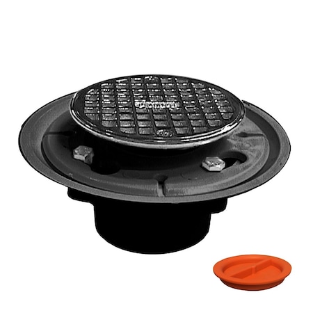 Jones Stephens 2inX3in PVC Shower Drain with 2in Brass Spud and 4in Round Chrome Plated Strainer with Test Plug D50111TP